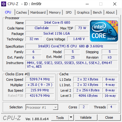 screenshot of CPU-Z validation for Dump [ilm98r] - Submitted by  12ax7  - 2019-10-03 19:09:01