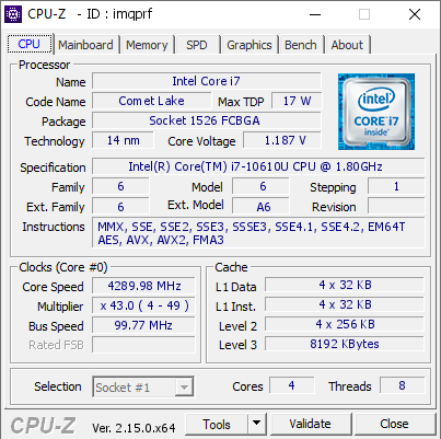 screenshot of CPU-Z validation for Dump [imqprf] - Submitted by  Anonymous  - 2025-07-02 14:59:36