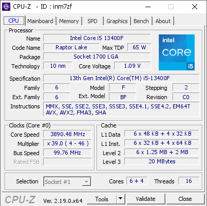 screenshot of CPU-Z validation for Dump [inm7zf] - Submitted by  KAARE  - 2026-05-09 12:08:36