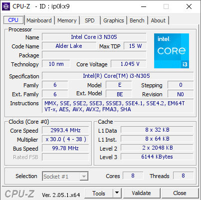 screenshot of CPU-Z validation for Dump [ip0kx9] - Submitted by  Anonymous  - 2023-04-08 04:50:40