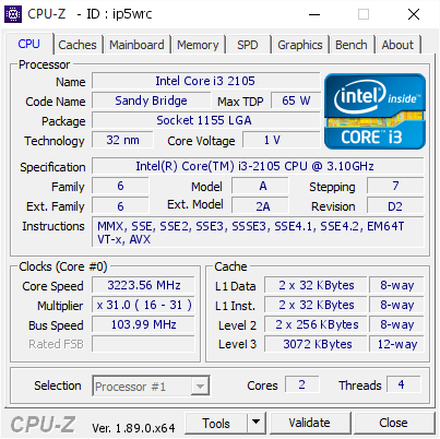 screenshot of CPU-Z validation for Dump [ip5wrc] - Submitted by  Anonymous  - 2019-09-22 11:58:11