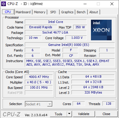 screenshot of CPU-Z validation for Dump [iq8mwz] - Submitted by  JH-LGA4677-EMR  - 2025-02-02 22:29:10