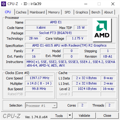 screenshot of CPU-Z validation for Dump [ir0a39] - Submitted by  IDRAXIA  - 2015-10-19 18:33:41