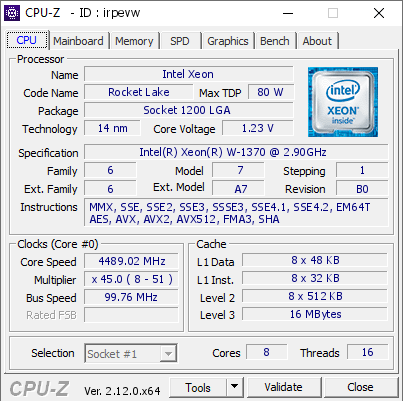 screenshot of CPU-Z validation for Dump [irpevw] - Submitted by  MBPC003  - 2024-11-14 17:02:06
