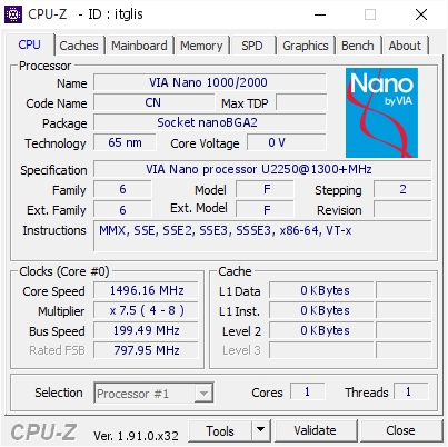 screenshot of CPU-Z validation for Dump [itglis] - Submitted by  RD-PC  - 2020-01-26 15:09:33