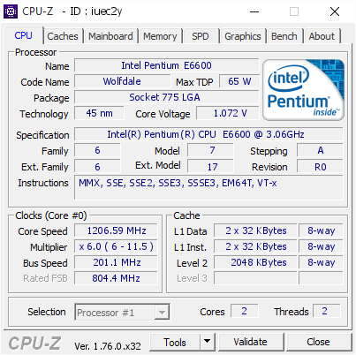 screenshot of CPU-Z validation for Dump [iuec2y] - Submitted by  PERFECTPC  - 2016-07-29 22:59:14