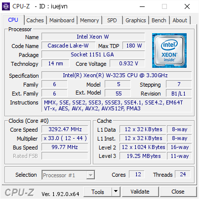 screenshot of CPU-Z validation for Dump [iuejvn] - Submitted by  PREPC186  - 2020-05-08 21:46:38