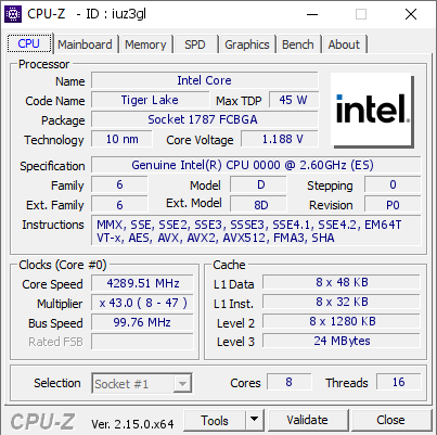 screenshot of CPU-Z validation for Dump [iuz3gl] - Submitted by  DESKTOP-7F1QA8M  - 2025-05-21 10:13:05