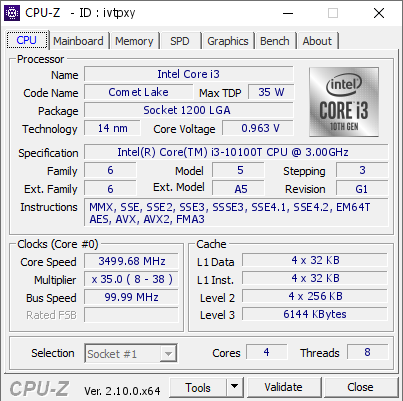 screenshot of CPU-Z validation for Dump [ivtpxy] - Submitted by  Anonymous  - 2024-09-09 10:00:51