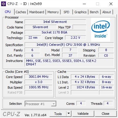 screenshot of CPU-Z validation for Dump [iw2x69] - Submitted by  Anonymous  - 2016-11-11 17:50:24