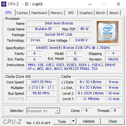 screenshot of CPU-Z validation for Dump [izge0z] - Submitted by  FDW  - 2020-03-24 03:48:58