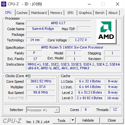 screenshot of CPU-Z validation for Dump [j01t8j] - Submitted by  RAZRONE  - 2017-04-20 01:58:13