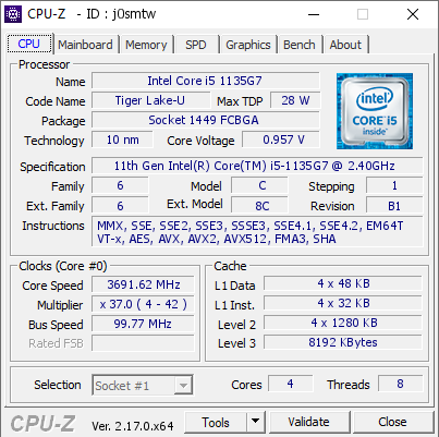 screenshot of CPU-Z validation for Dump [j0smtw] - Submitted by  DJK  - 2026-05-28 20:57:04
