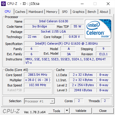 screenshot of CPU-Z validation for Dump [j15csa] - Submitted by  Anonymous  - 2017-04-06 17:23:05