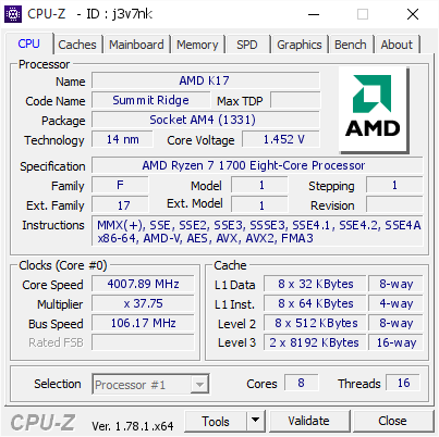 screenshot of CPU-Z validation for Dump [j3v7nk] - Submitted by  DESKTOP-ELVUDKL  - 2017-05-01 00:58:03