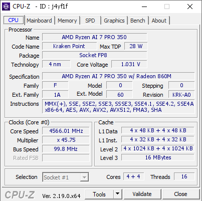 screenshot of CPU-Z validation for Dump [j4yf1f] - Submitted by  Anonymous  - 2026-05-01 14:00:42