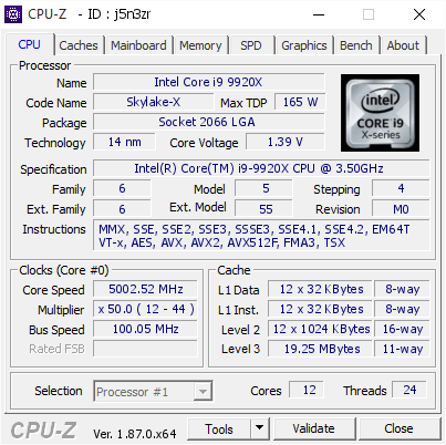 screenshot of CPU-Z validation for Dump [j5n3zr] - Submitted by  Voxer82  - 2018-12-24 19:54:31