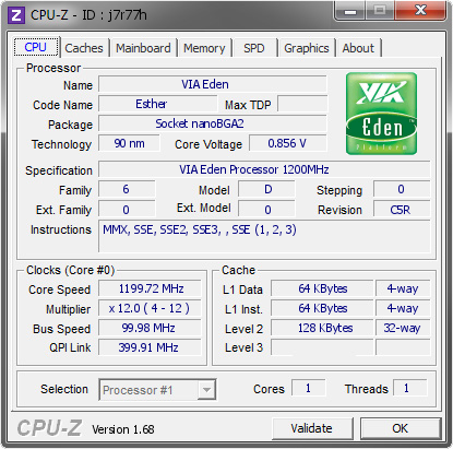screenshot of CPU-Z validation for Dump [j7r77h] - Submitted by  charbonnier claude  - 2014-01-26 14:01:01