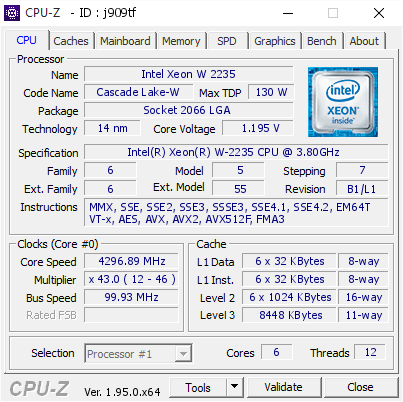 screenshot of CPU-Z validation for Dump [j909tf] - Submitted by  Anonymous  - 2021-04-09 03:07:37