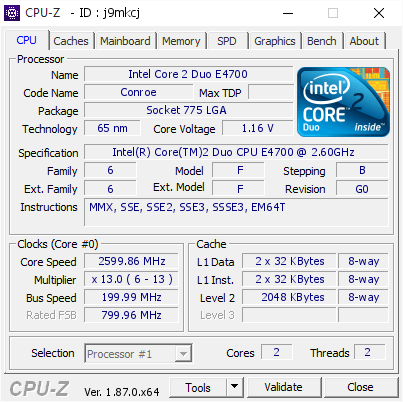 screenshot of CPU-Z validation for Dump [j9mkcj] - Submitted by  Anonymous  - 2019-02-07 16:43:44