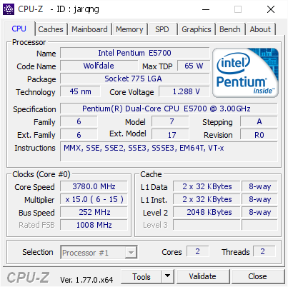 screenshot of CPU-Z validation for Dump [jarqng] - Submitted by  Anonymous  - 2016-12-17 03:00:30