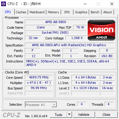 screenshot of CPU-Z validation for Dump [jfbkh4] - Submitted by  BIGORENSKI-PC  - 2017-08-01 06:37:06