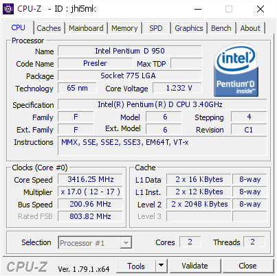 screenshot of CPU-Z validation for Dump [jhi5mk] - Submitted by  Anonymous  - 2017-06-28 20:03:39
