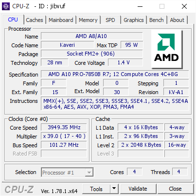 screenshot of CPU-Z validation for Dump [jibvuf] - Submitted by  BJ  - 2016-12-12 02:24:41