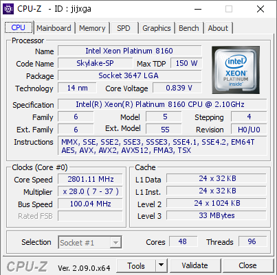 screenshot of CPU-Z validation for Dump [jijxga] - Submitted by  HP-Z8_MEDIA  - 2024-02-02 13:44:33