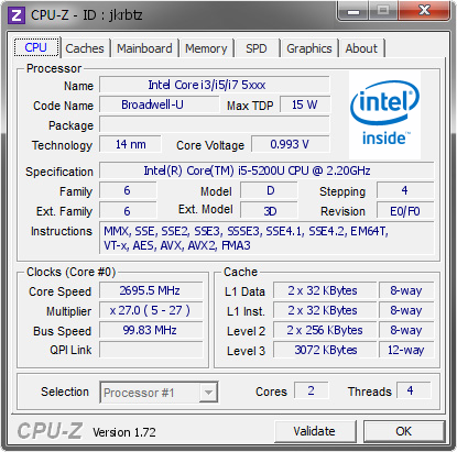 screenshot of CPU-Z validation for Dump [jkrbtz] - Submitted by  LGH  - 2015-05-28 16:05:53