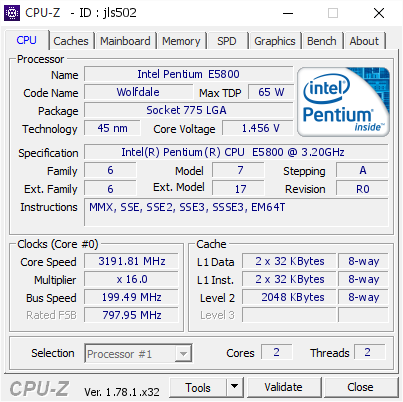 screenshot of CPU-Z validation for Dump [jls502] - Submitted by  WWW-0AF5D1E42BD  - 2017-02-07 22:23:08