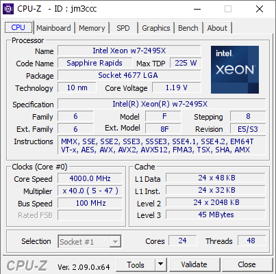 screenshot of CPU-Z validation for Dump [jm3ccc] - Submitted by  Anonymous  - 2024-03-15 15:06:31