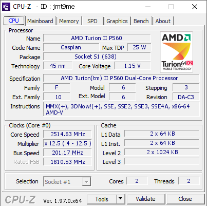 screenshot of CPU-Z validation for Dump [jmt9me] - Submitted by  LAPTOPOLI  - 2021-08-29 17:55:21