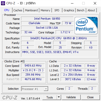 geef de bloem water huilen Het beste Intel Pentium G6950 @ 5459.63 MHz - CPU-Z VALIDATOR