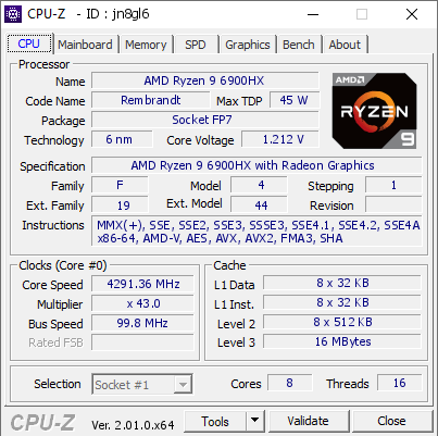 screenshot of CPU-Z validation for Dump [jn8gl6] - Submitted by  LAPTOP-AQJ40V0Q  - 2022-08-13 07:08:02