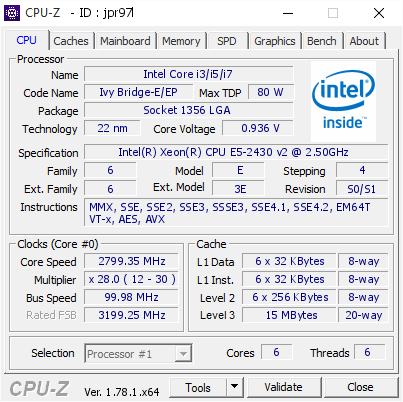 screenshot of CPU-Z validation for Dump [jpr97l] - Submitted by  Anonymous  - 2017-01-19 14:18:59