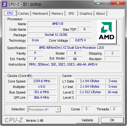 screenshot of CPU-Z validation for Dump [jps6ux] - Submitted by  ACER  - 2014-03-15 00:03:04