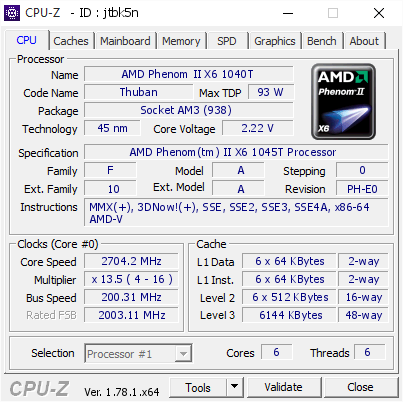 screenshot of CPU-Z validation for Dump [jtbk5n] - Submitted by  Anonymous  - 2016-12-26 23:14:16