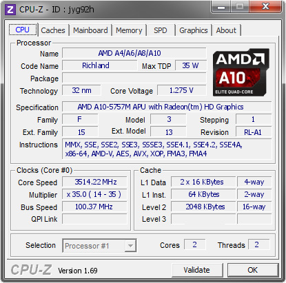 screenshot of CPU-Z validation for Dump [jyg92h] - Submitted by  å¼ æŒ¯  - 2014-05-05 02:05:45