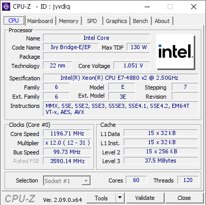 screenshot of CPU-Z validation for Dump [jyvdiq] - Submitted by  RXB  - 2024-05-16 15:47:05