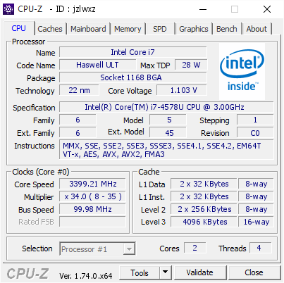 screenshot of CPU-Z validation for Dump [jzlwxz] - Submitted by  WIN764B-WORKPC  - 2015-12-11 08:34:09
