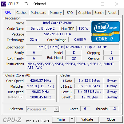 screenshot of CPU-Z validation for Dump [k04mwd] - Submitted by  HERMES-PC  - 2016-01-11 19:36:25