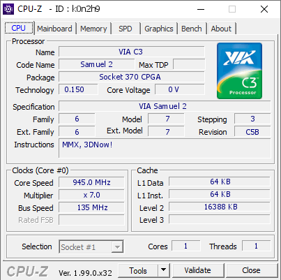 screenshot of CPU-Z validation for Dump [k0n2h9] - Submitted by  old-retro-hw  - 2022-11-18 07:01:33