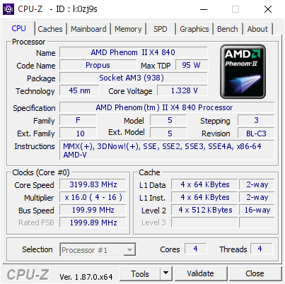 Amd Phenom Ii X4 840 3199 83 Mhz Cpu Z Validator