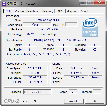 screenshot of CPU-Z validation for Dump [k1abzv] - Submitted by  NOTEBOOK  - 2014-03-26 01:03:32