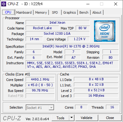 screenshot of CPU-Z validation for Dump [k22fz4] - Submitted by  Anonymous  - 2022-10-08 20:23:34