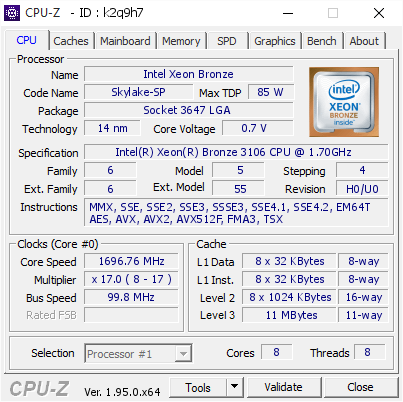 screenshot of CPU-Z validation for Dump [k2q9h7] - Submitted by  VM  - 2021-03-10 01:58:04
