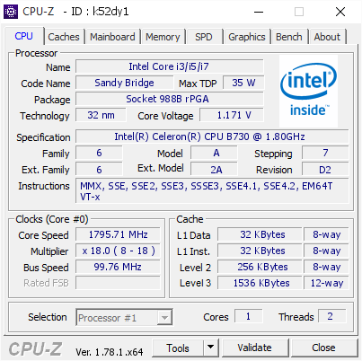 screenshot of CPU-Z validation for Dump [k52dy1] - Submitted by  HAGI  - 2017-01-21 11:51:56