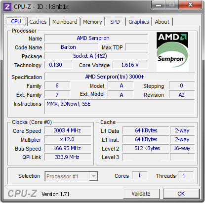 screenshot of CPU-Z validation for Dump [k8nb1k] - Submitted by  MG-C705264F795F  - 2014-12-08 16:12:13