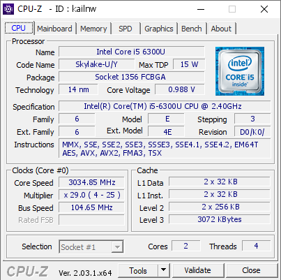 screenshot of CPU-Z validation for Dump [kailnw] - Submitted by  DESKTOP-S11LD6I  - 2023-02-04 00:48:29